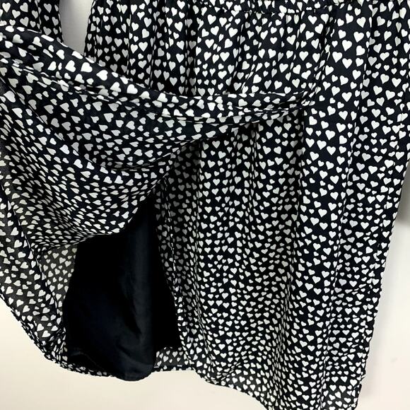 J Crew Tulip Hem Black White Heart Print Faux Wrap Dress 4 S Valentine's Day - Picture 7 of 10